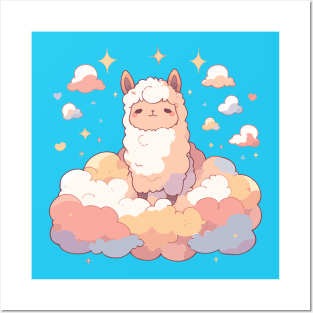 Happy Kawaii Llama Baby In The Night Sky Posters and Art